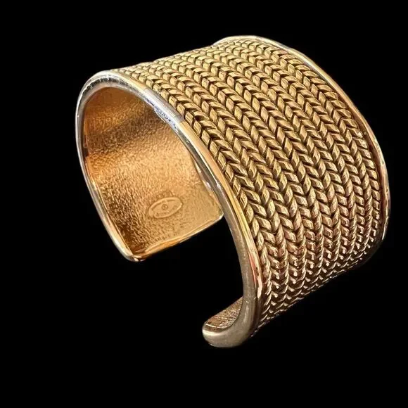 Chanel Gold Plated Textured Cuff Bracelet - Picture 3 of 7